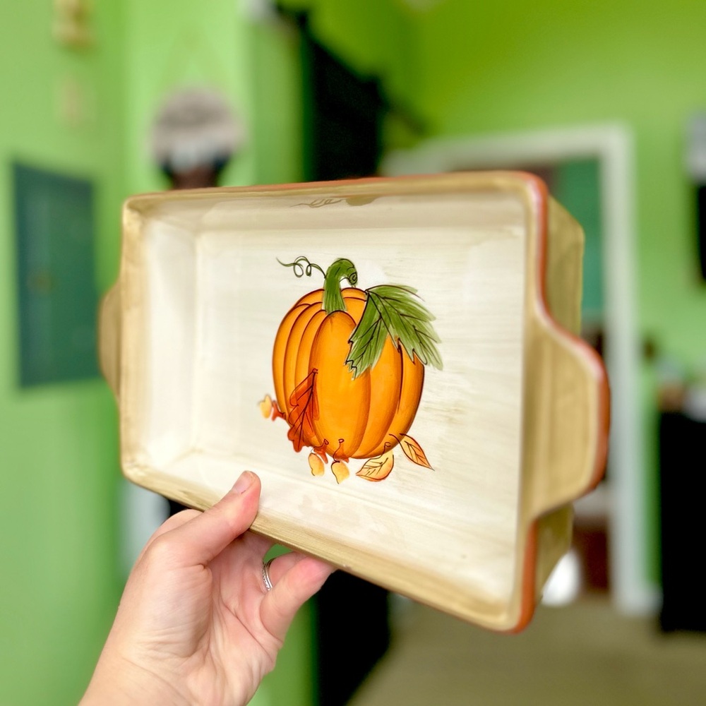 Fall Autumn Ceramic Pumpkin Kitchen Loaf Pan Bakeware Dish - Picture 2 of 6